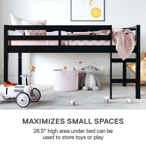 DHP Milton Kids' Low Wood Loft Bed - Black