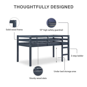 DHP Milton Kids' Low Wood Loft Bed - Blue