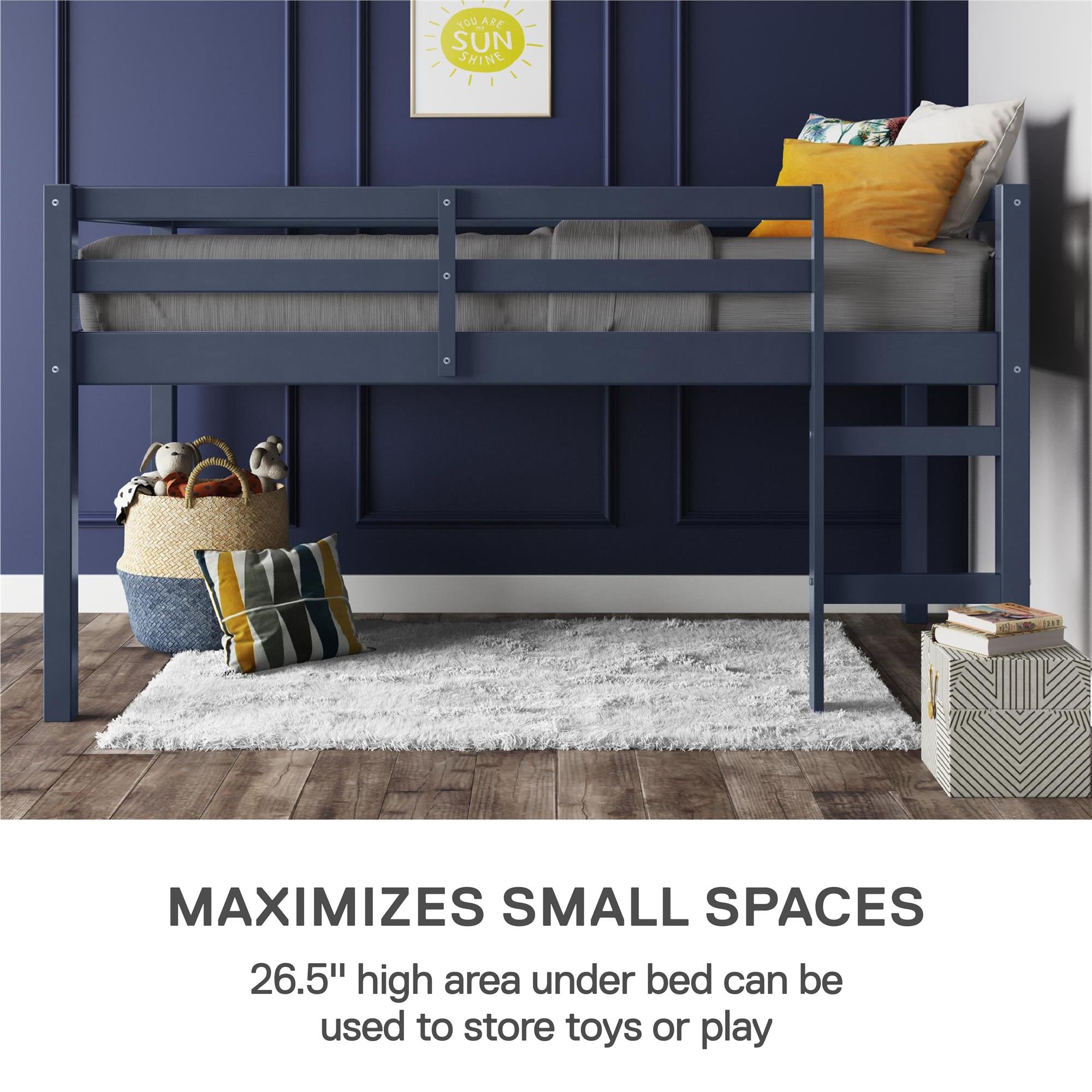 DHP Milton Kids' Low Wood Loft Bed - Blue