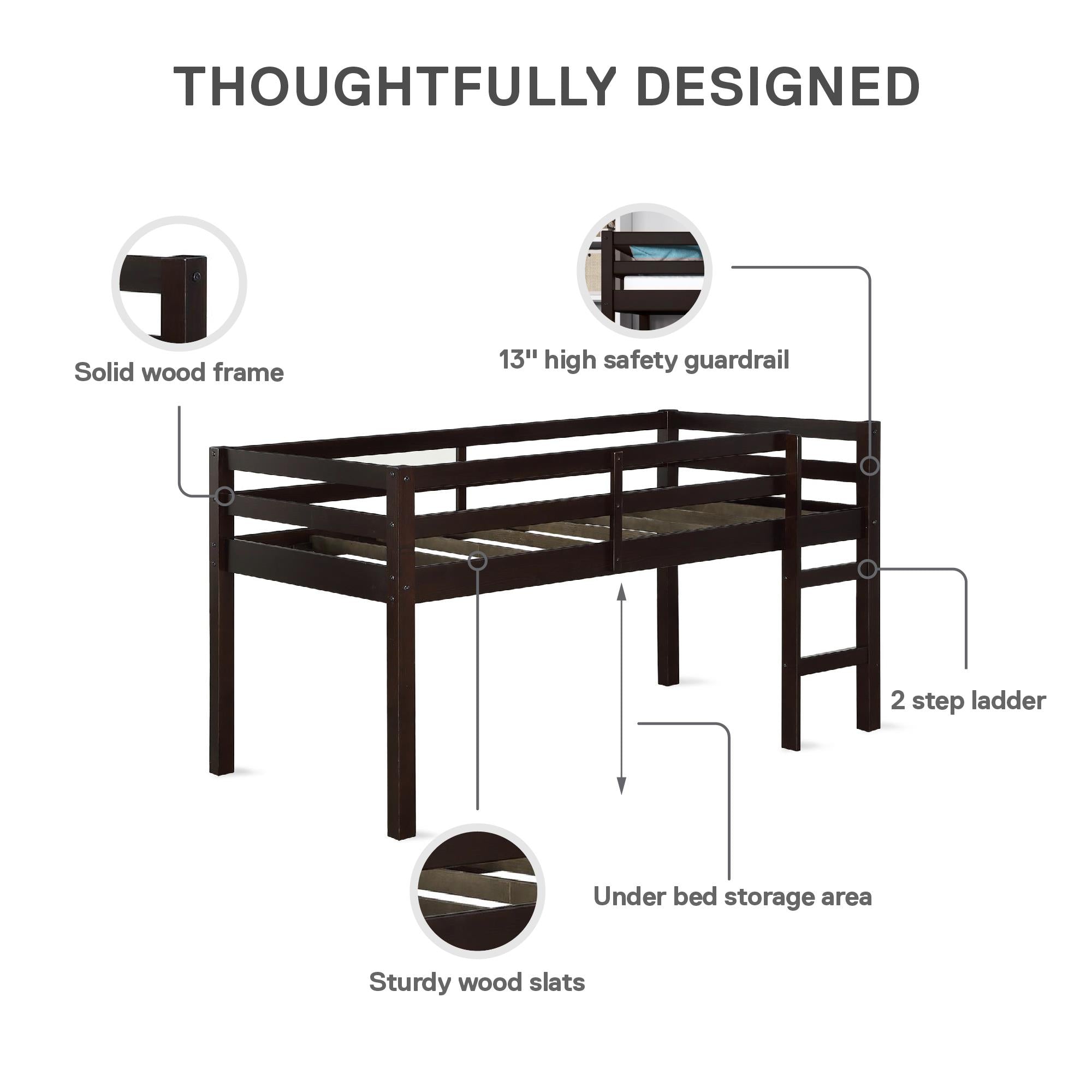 DHP Milton Kids' Low Wood Loft Bed - Espresso