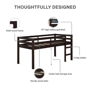 DHP Milton Kids' Low Wood Loft Bed - Espresso