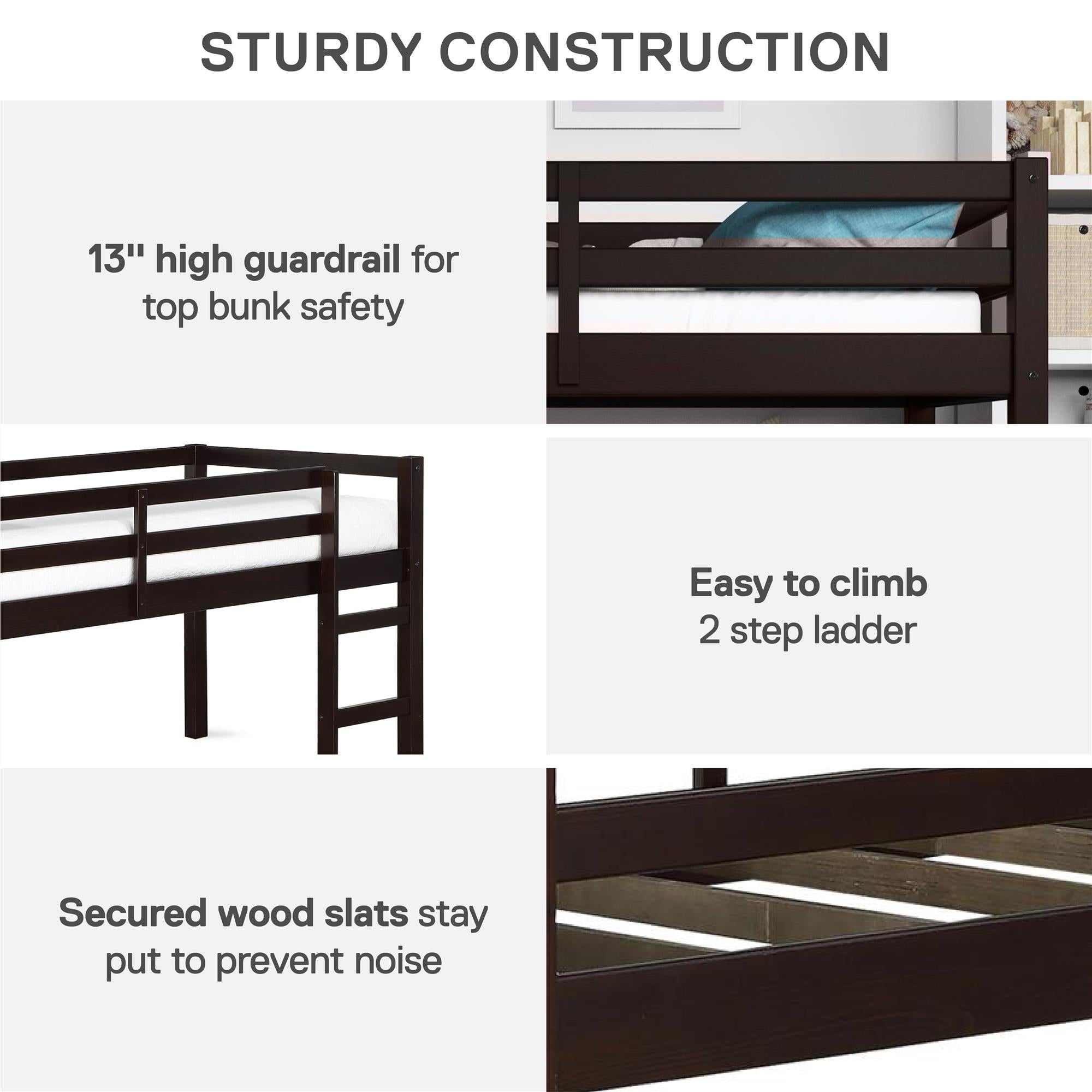 DHP Milton Kids' Low Wood Loft Bed - Espresso