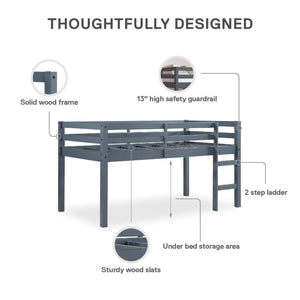 DHP Milton Kids' Low Wood Loft Bed - Gray