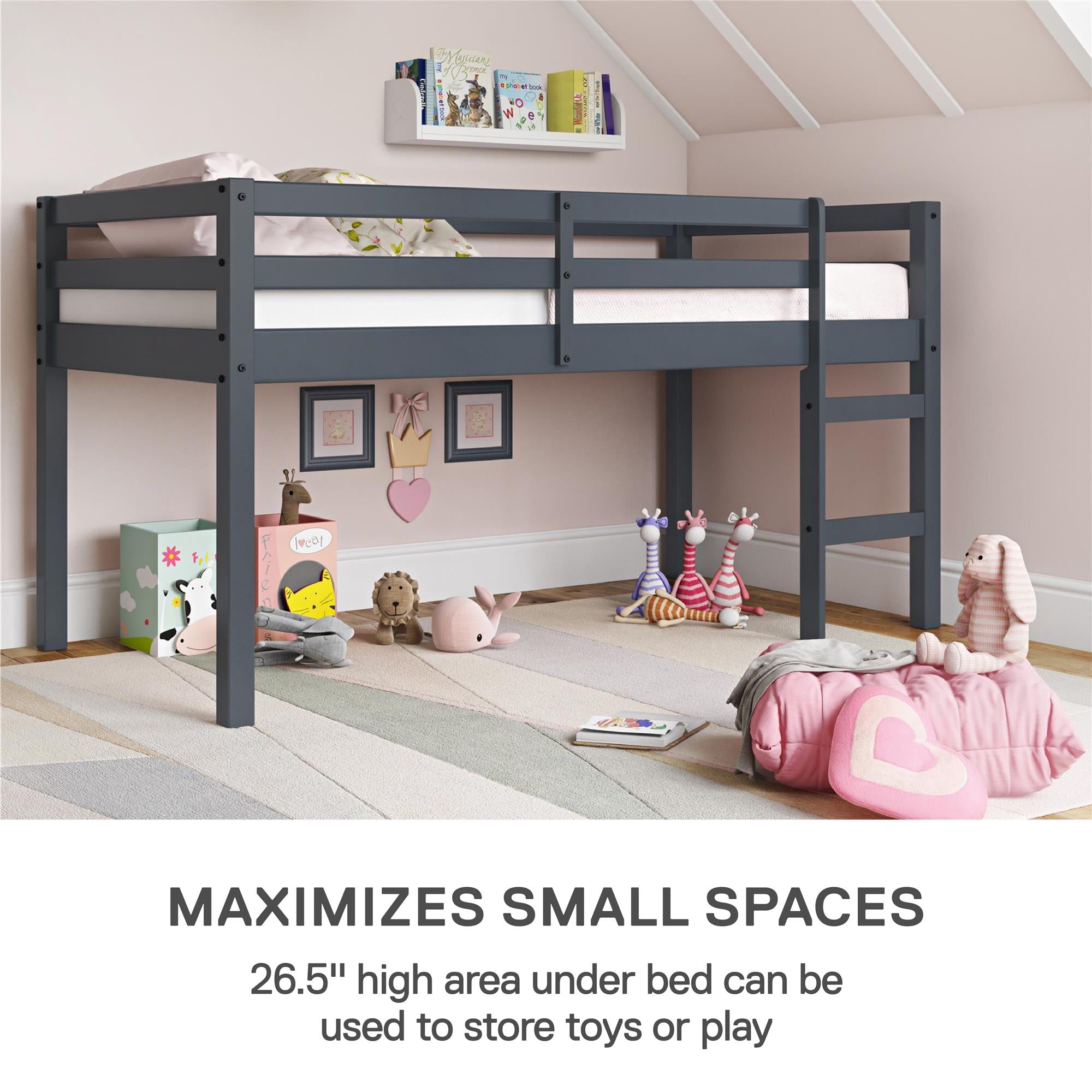 DHP Milton Kids' Low Wood Loft Bed - Gray
