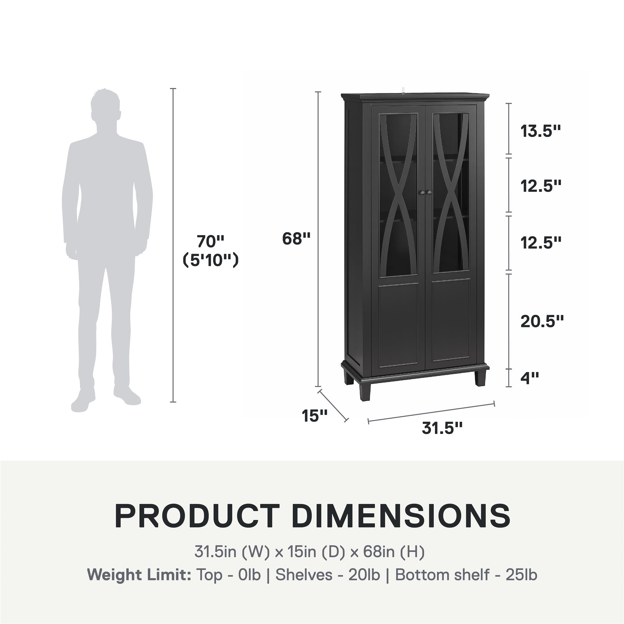 Ameriwood Home Ellington Tall Accent Cabinet with Glass Doors - Black
