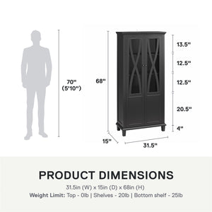 Ameriwood Home Ellington Tall Accent Cabinet with Glass Doors - Black