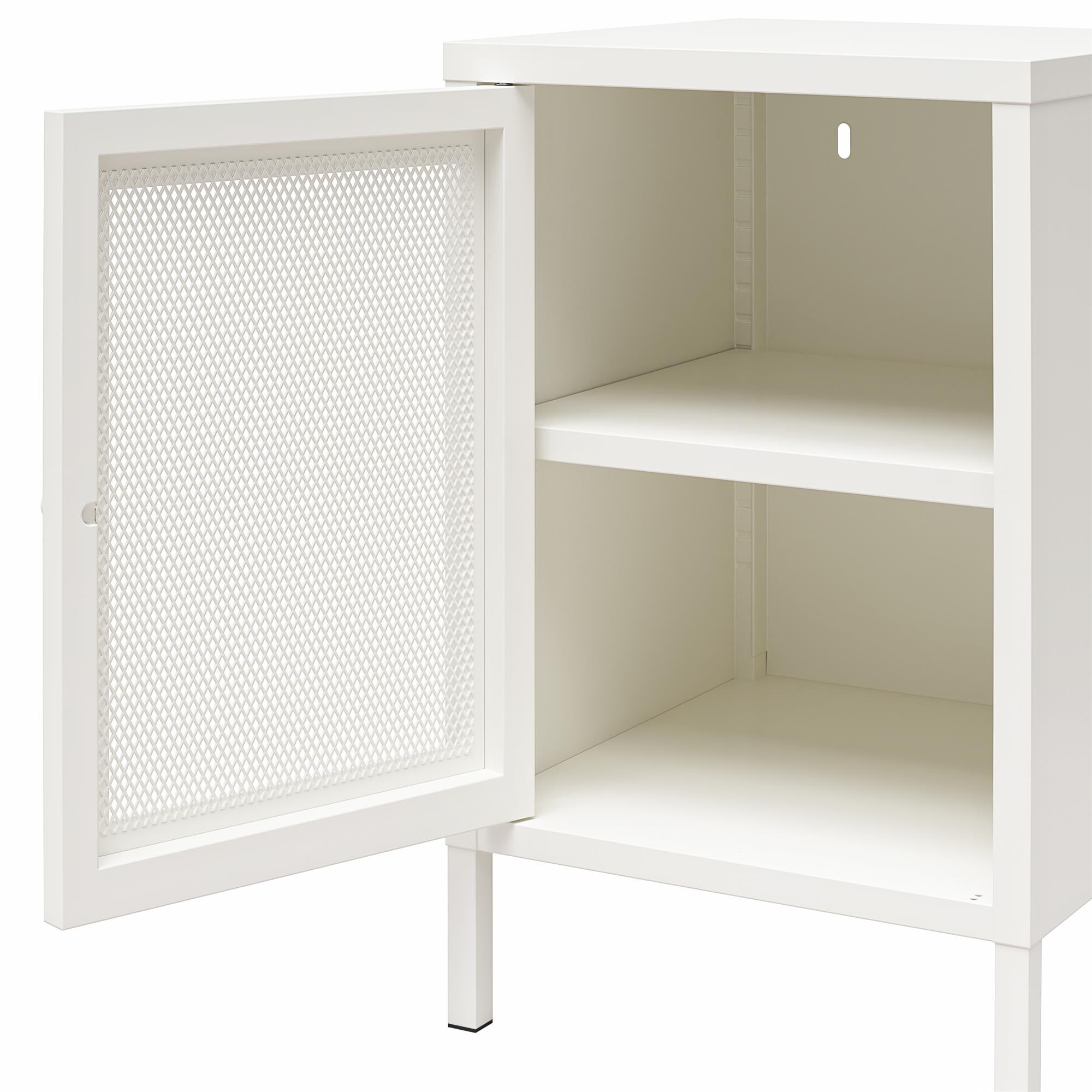 Systembuild Evolution Sunset District Side Table with Perforated Metal Mesh Door - White