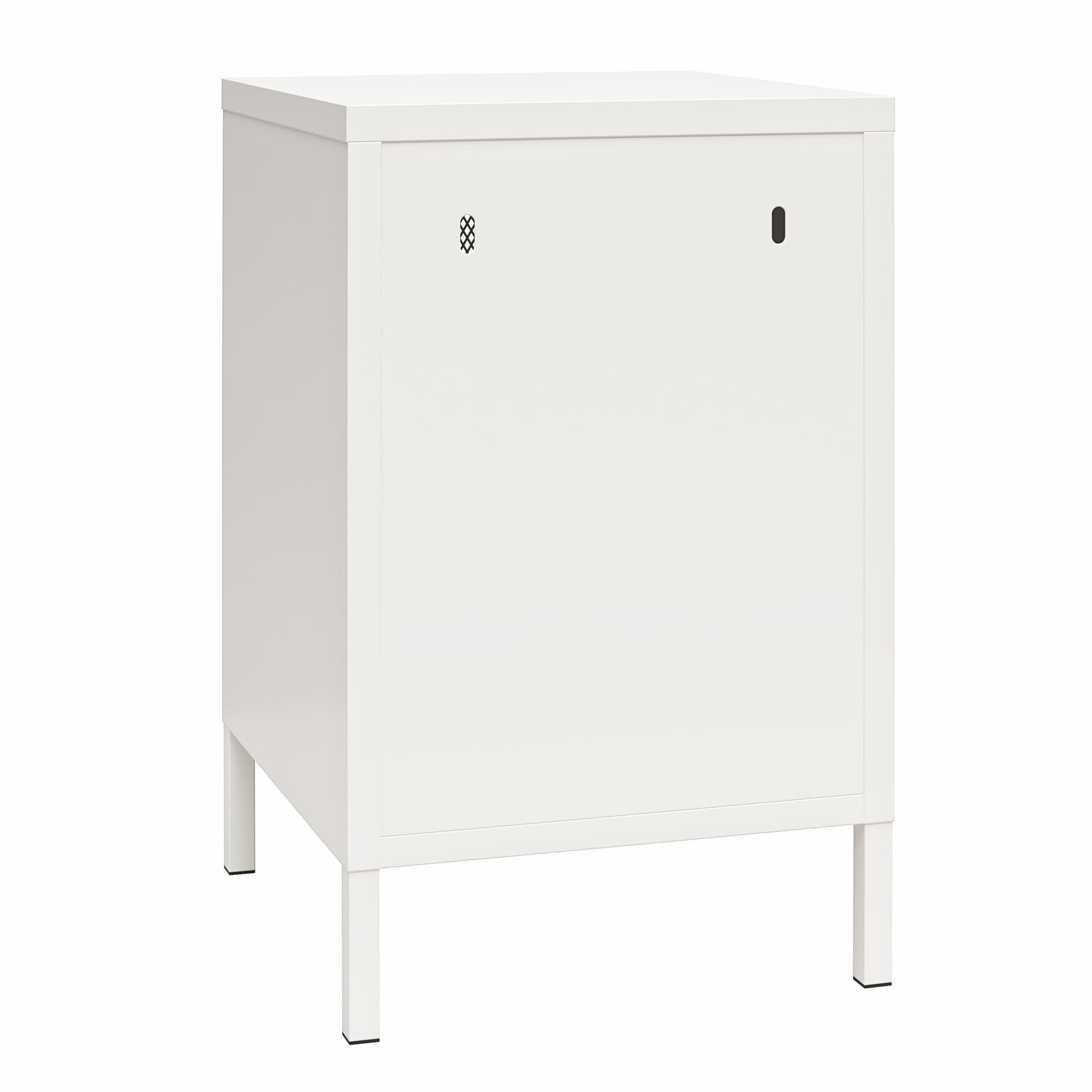 Systembuild Evolution Sunset District Side Table with Perforated Metal Mesh Door - White