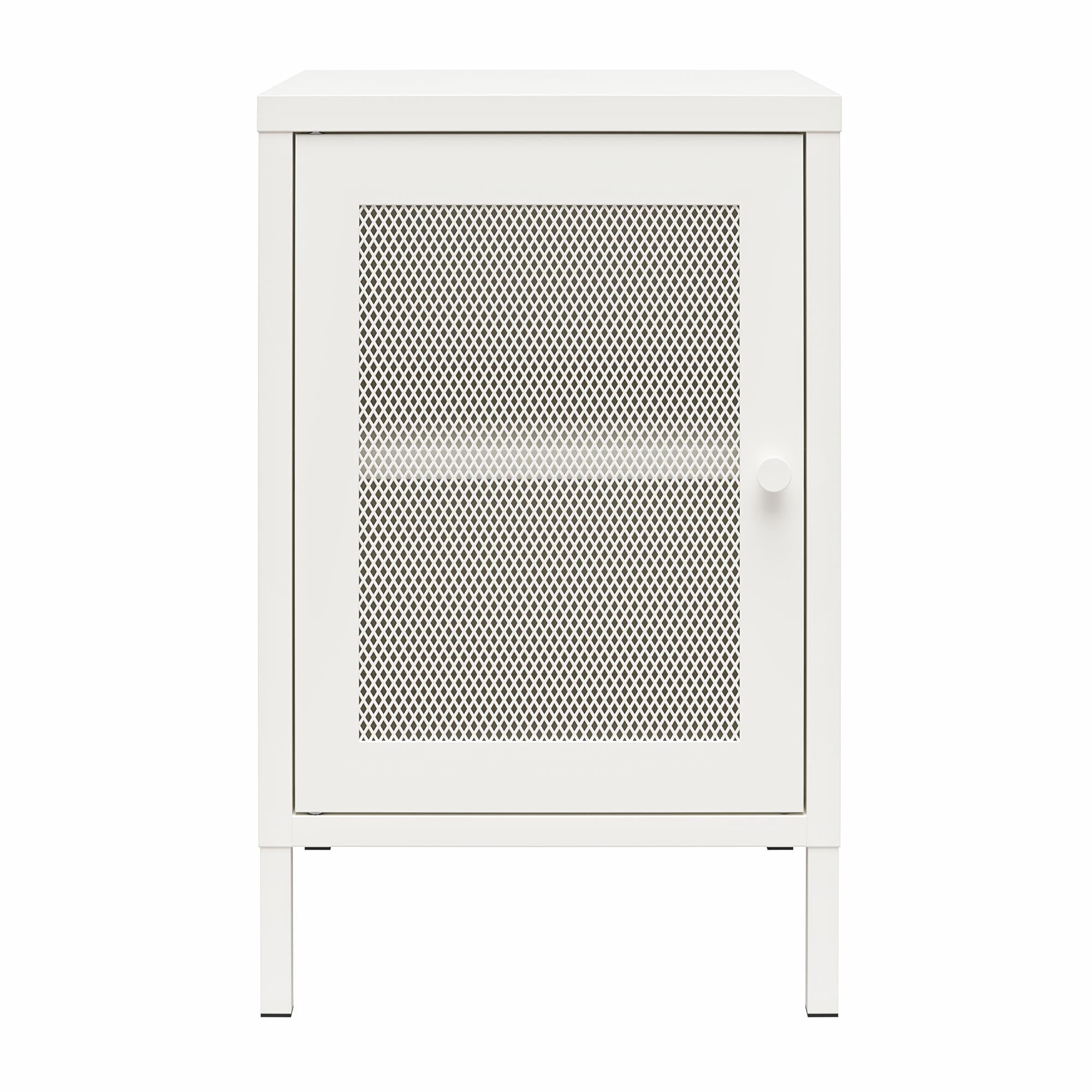 Systembuild Evolution Sunset District Side Table with Perforated Metal Mesh Door - White