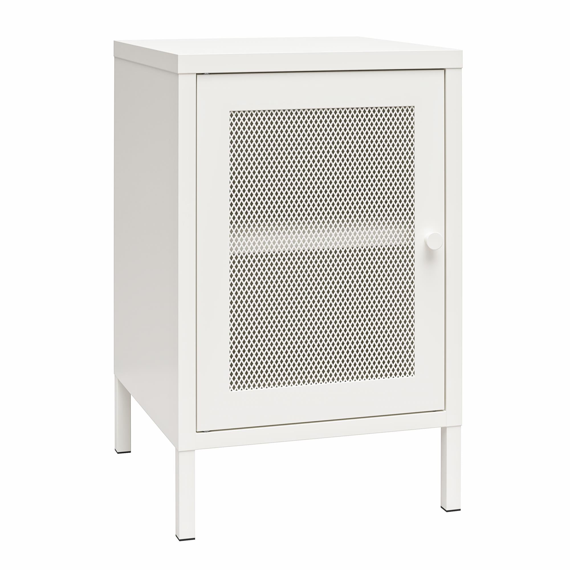 Systembuild Evolution Sunset District Side Table with Perforated Metal Mesh Door - White