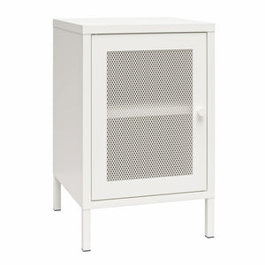 Systembuild Evolution Sunset District Side Table with Perforated Metal Mesh Door - White
