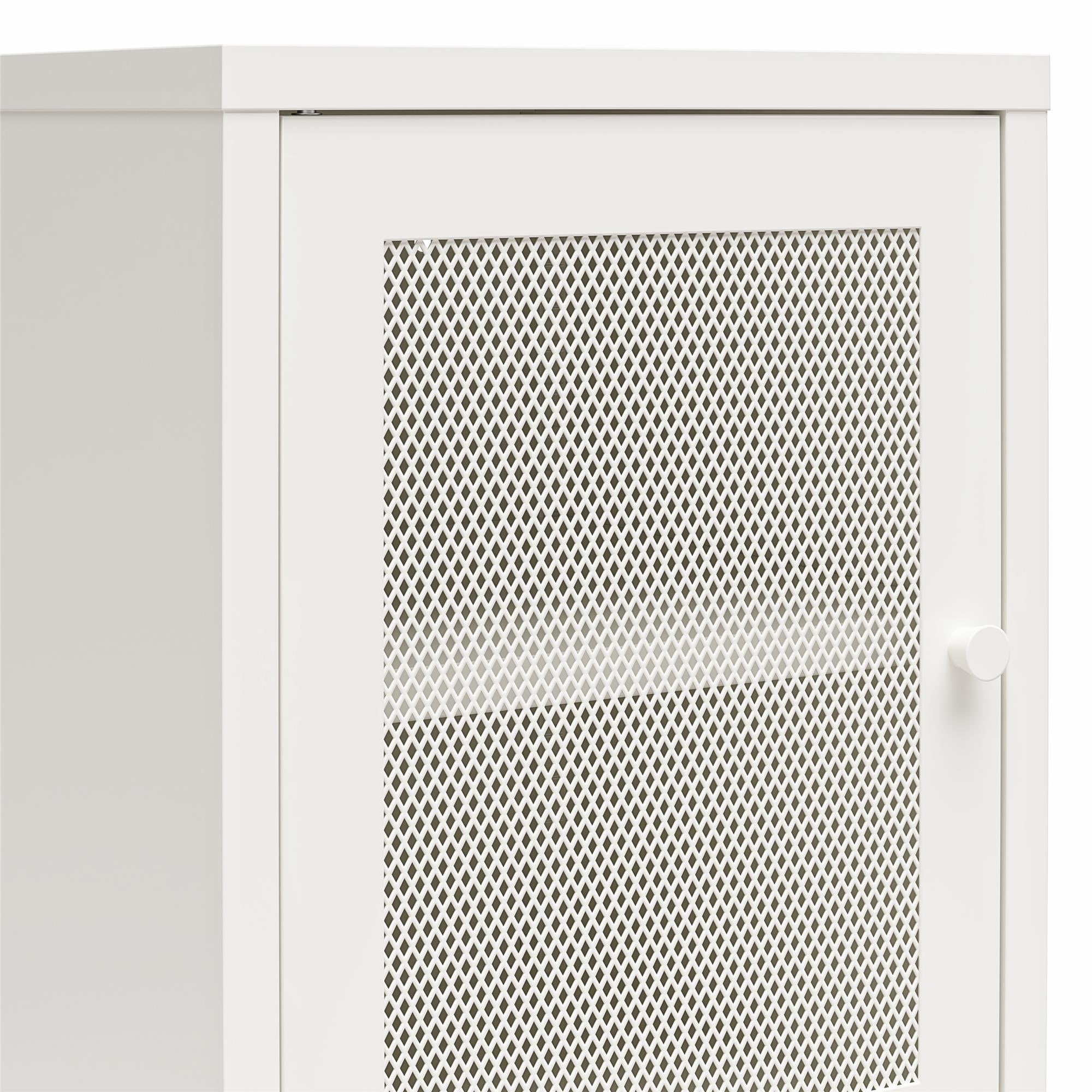 Systembuild Evolution Sunset District Side Table with Perforated Metal Mesh Door - White