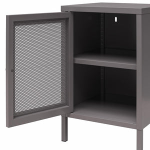 Systembuild Evolution Sunset District Side Table with Perforated Metal Mesh Door - Graphite Grey
