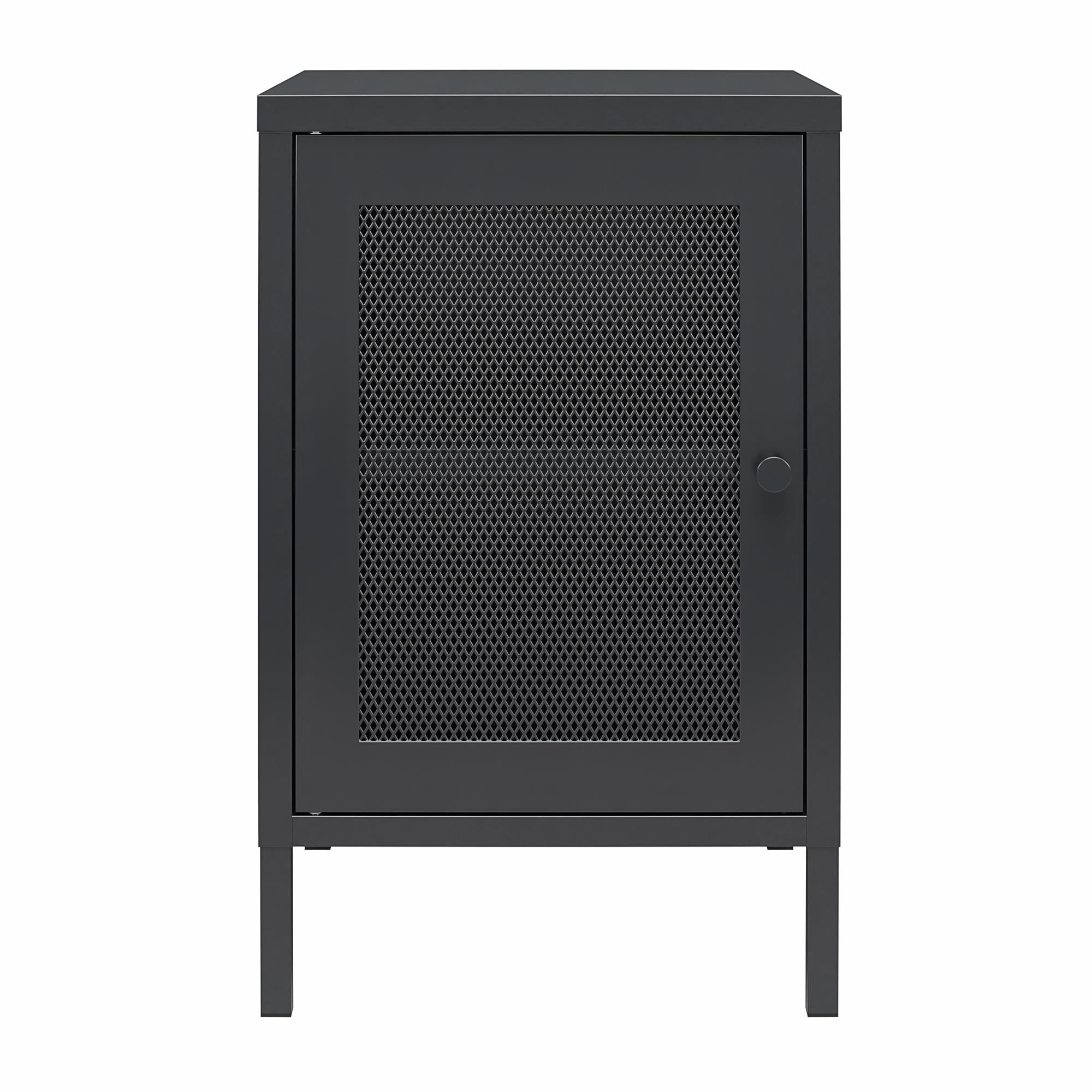 Systembuild Evolution Sunset District Side Table with Perforated Metal Mesh Door - Black