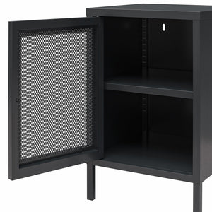 Systembuild Evolution Sunset District Side Table with Perforated Metal Mesh Door - Black