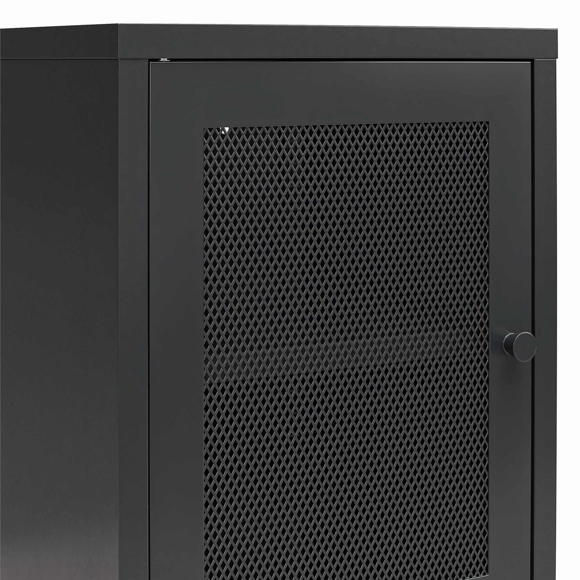 Systembuild Evolution Sunset District Side Table with Perforated Metal Mesh Door - Black