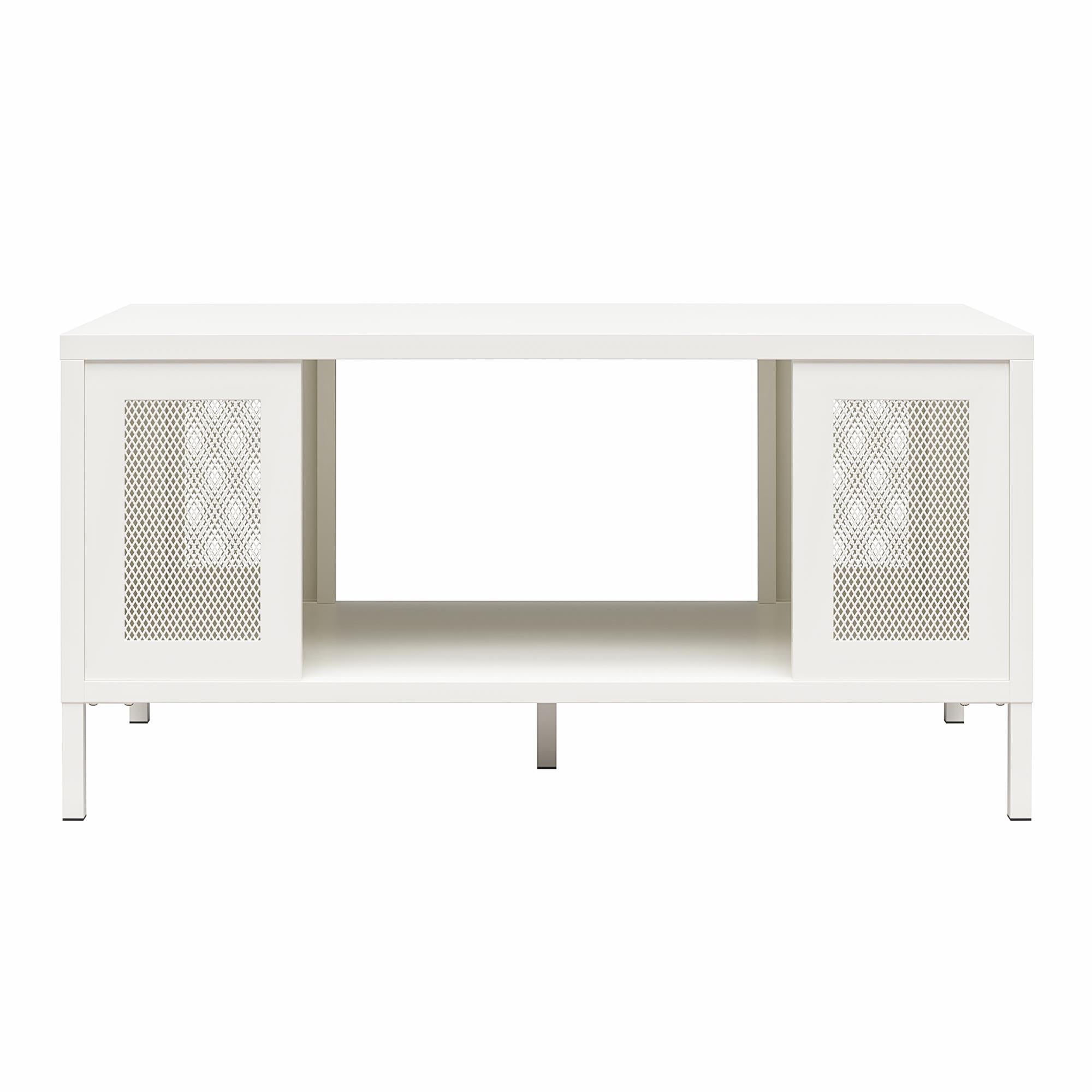 Systembuild Evolution Sunset District Metal Coffee Table with Perforated Metal Mesh Accents - White