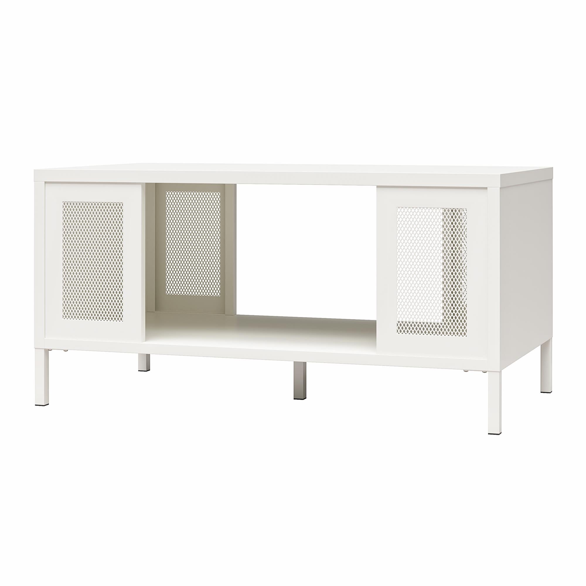 Systembuild Evolution Sunset District Metal Coffee Table with Perforated Metal Mesh Accents - White