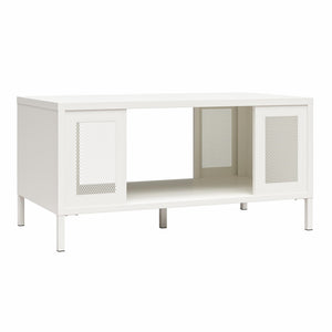 Systembuild Evolution Sunset District Metal Coffee Table with Perforated Metal Mesh Accents - White