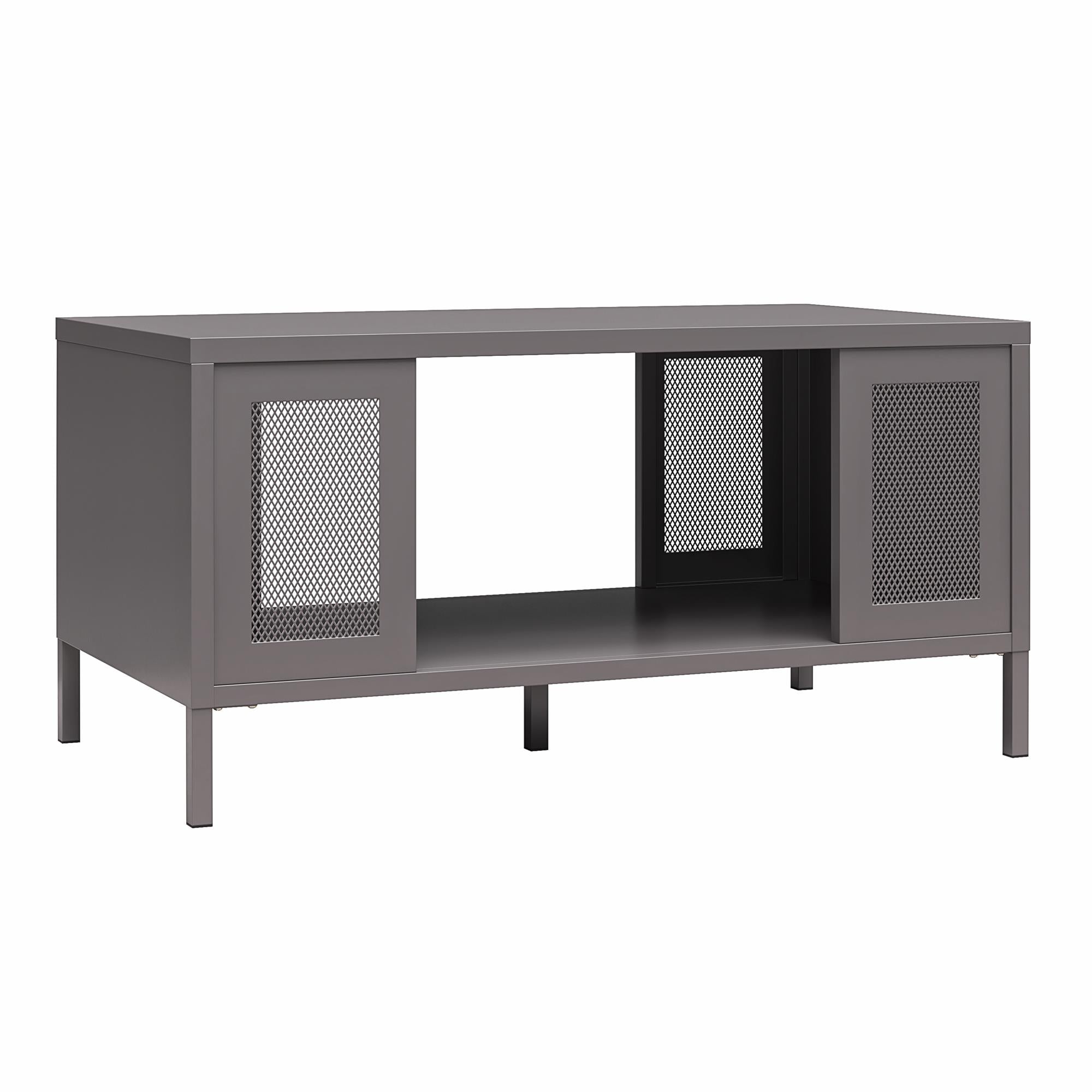 Systembuild Evolution Sunset District Metal Coffee Table with Perforated Metal Mesh Accents - Graphite Grey