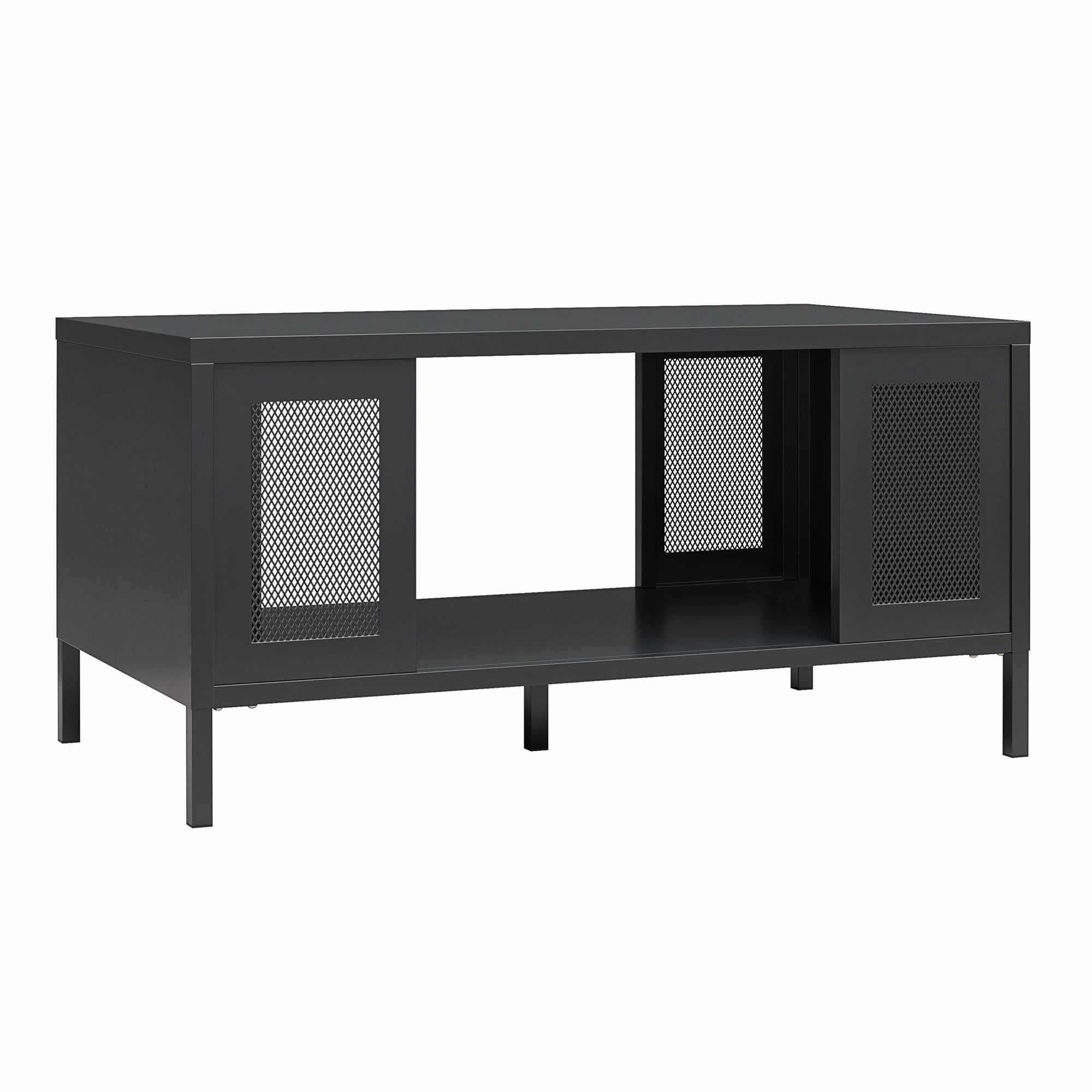 Systembuild Evolution Sunset District Metal Coffee Table with Perforated Metal Mesh Accents - Black