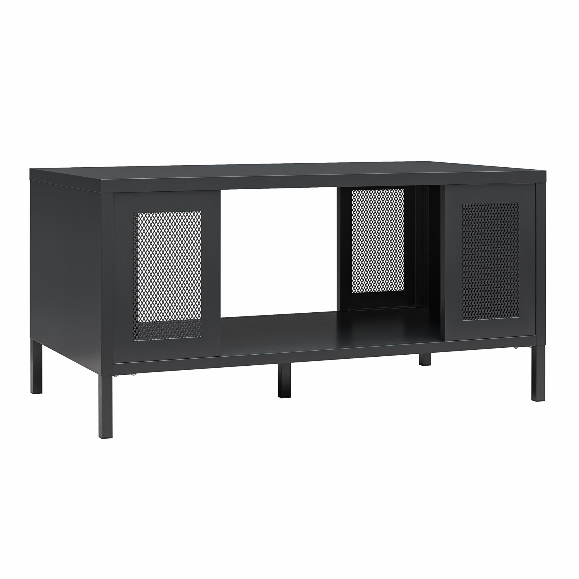 Systembuild Evolution Sunset District Metal Coffee Table with Perforated Metal Mesh Accents - Black