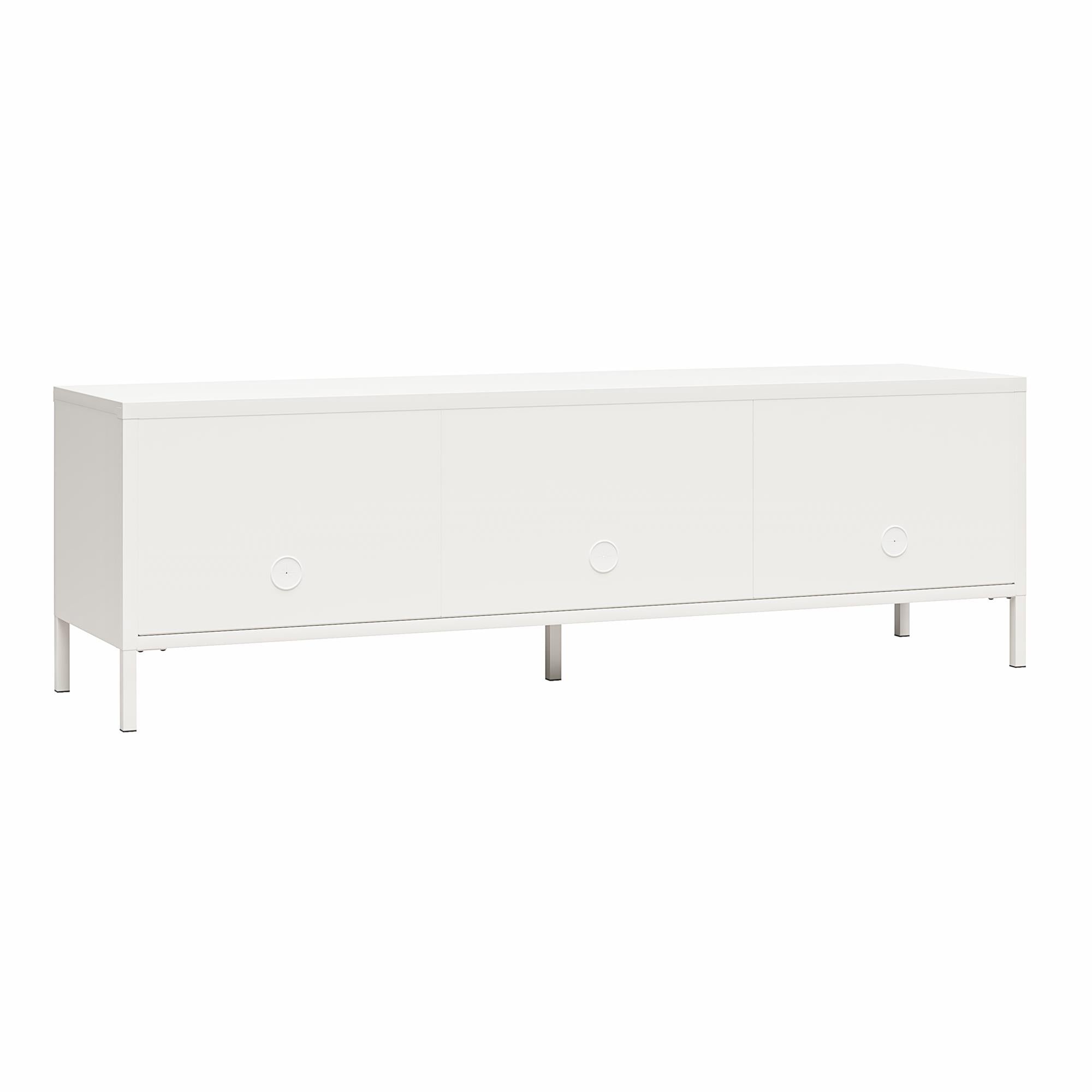 Systembuild Evolution Sunset District Metal TV Stand for TVs up to 65" with Perforated Metal Sliding Doors - White