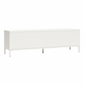 Systembuild Evolution Sunset District Metal TV Stand for TVs up to 65" with Perforated Metal Sliding Doors - White