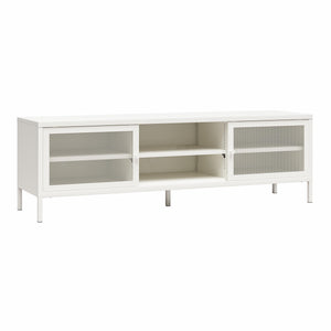 Systembuild Evolution Sunset District Metal TV Stand for TVs up to 65" with Perforated Metal Sliding Doors - White