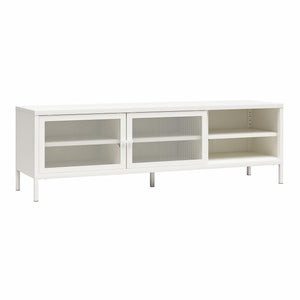 Systembuild Evolution Sunset District Metal TV Stand for TVs up to 65" with Perforated Metal Sliding Doors - White