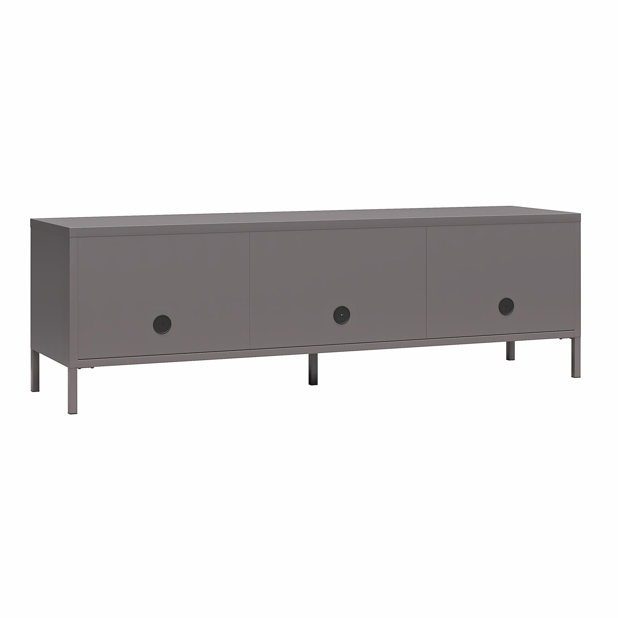 Systembuild Evolution Sunset District Metal TV Stand for TVs up to 65" with Perforated Metal Sliding Doors - Graphite Grey