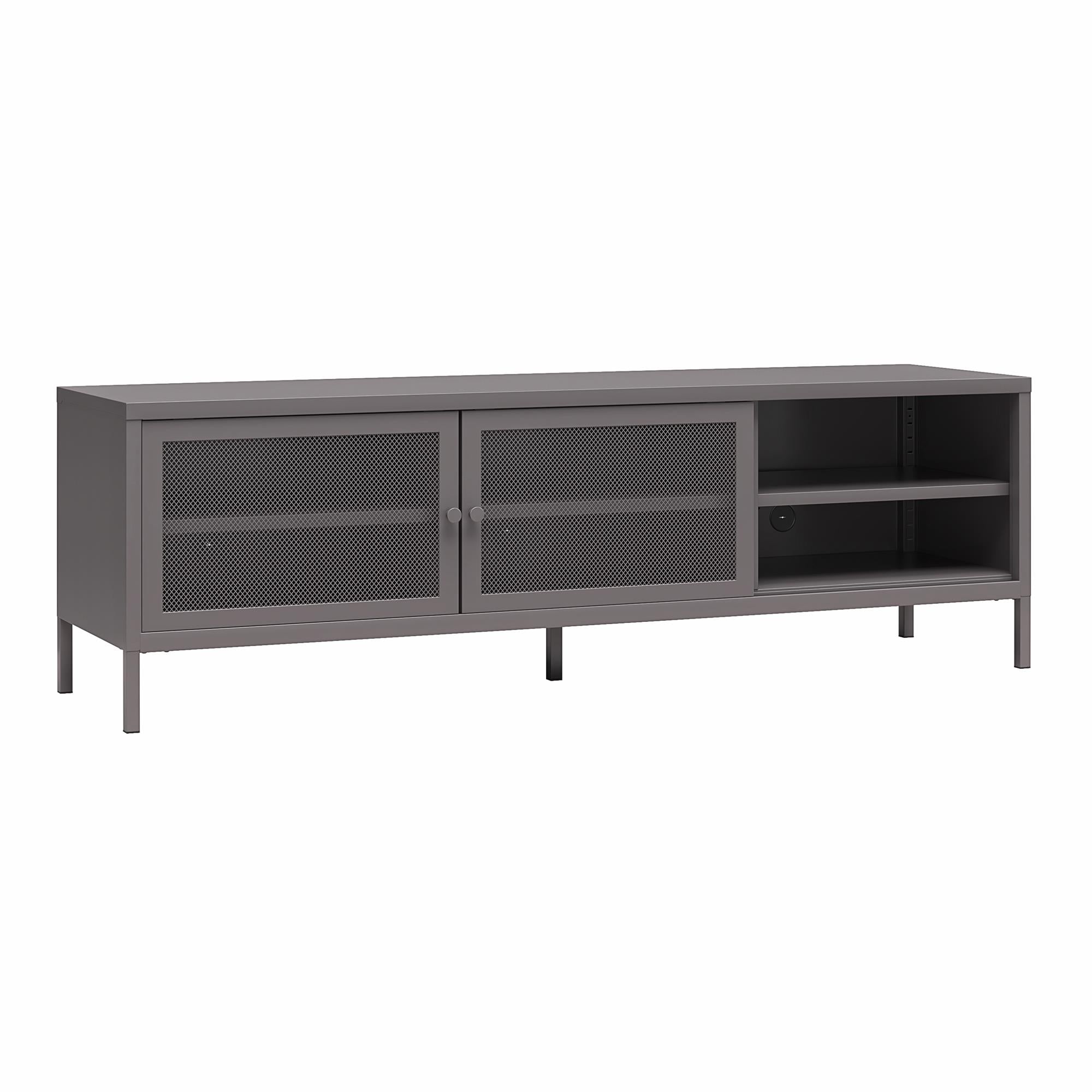 Systembuild Evolution Sunset District Metal TV Stand for TVs up to 65" with Perforated Metal Sliding Doors - Graphite Grey