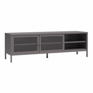 Systembuild Evolution Sunset District Metal TV Stand for TVs up to 65" with Perforated Metal Sliding Doors - Graphite Grey