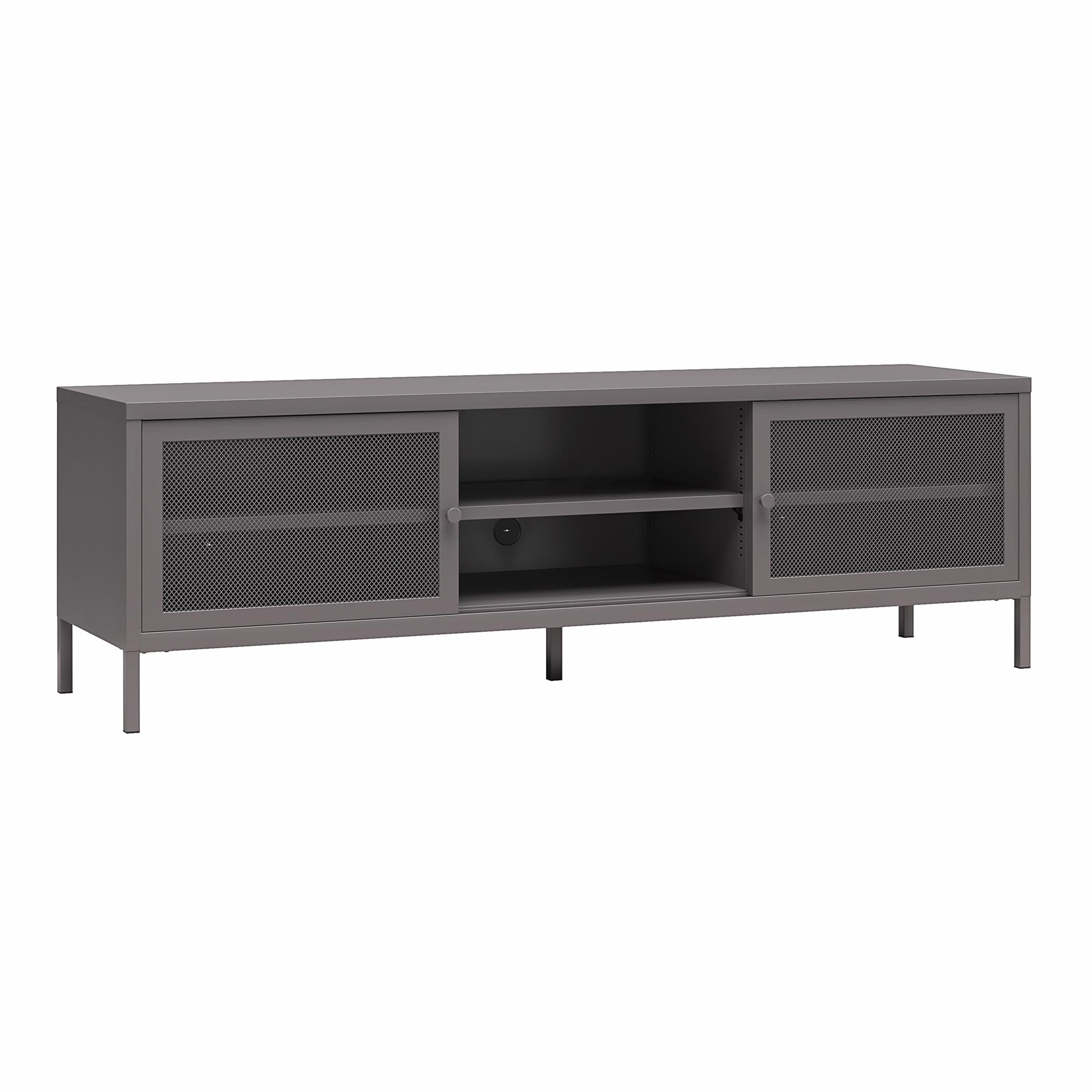 Systembuild Evolution Sunset District Metal TV Stand for TVs up to 65" with Perforated Metal Sliding Doors - Graphite Grey