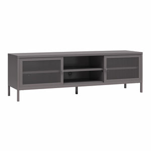 Systembuild Evolution Sunset District Metal TV Stand for TVs up to 65" with Perforated Metal Sliding Doors - Graphite Grey