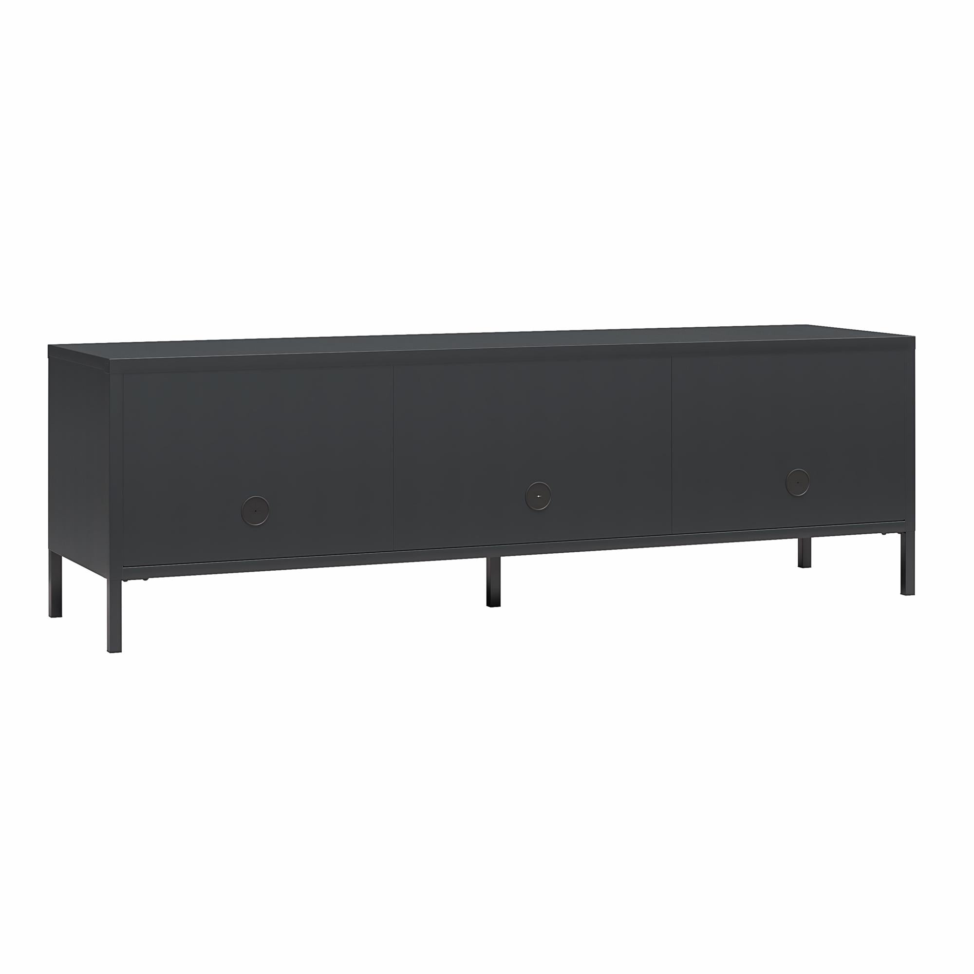 Systembuild Evolution Sunset District Metal TV Stand for TVs up to 65" with Perforated Metal Sliding Doors - Black