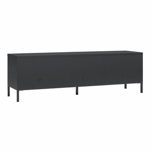 Systembuild Evolution Sunset District Metal TV Stand for TVs up to 65" with Perforated Metal Sliding Doors - Black