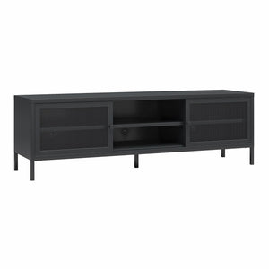 Systembuild Evolution Sunset District Metal TV Stand for TVs up to 65" with Perforated Metal Sliding Doors - Black