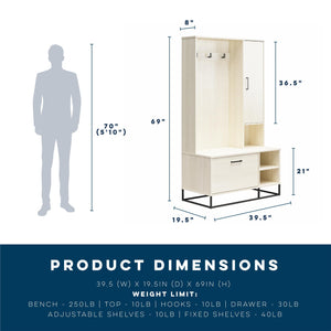 Novogratz Kelly Hall Tree with Bench and Shoe Storage - Ivory Oak
