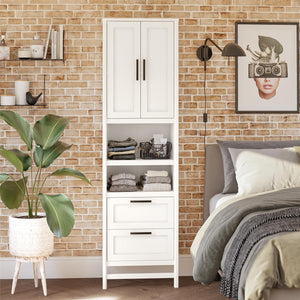 Systembuild Evolution Luxe 2-Door/2-Drawer Closet Tower with 3 Adjustable Clothing Rods - Ivory Oak