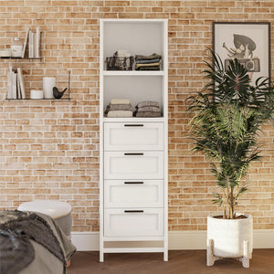 Systembuild Evolution Luxe 4-Drawer/3 Adjustable Clothing Rod Closet Tower - Ivory Oak