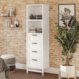 Systembuild Evolution Luxe 4-Drawer/3 Adjustable Clothing Rod Closet Tower - Ivory Oak