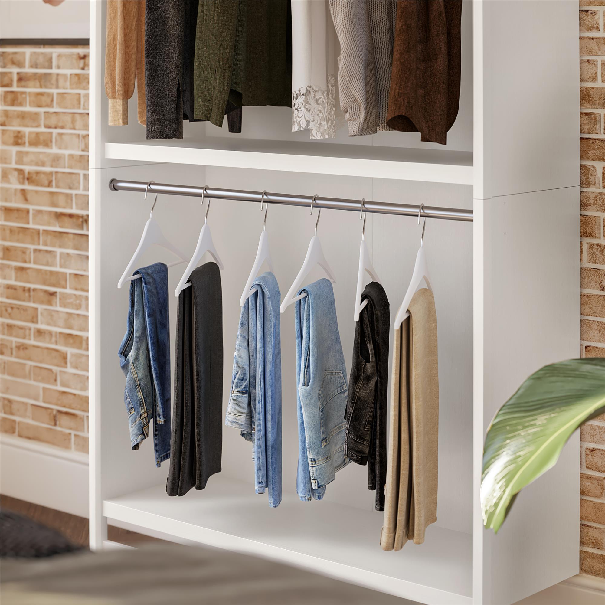 Systembuild Evolution Luxe Extra Wide 2-Shelf Double Clothing Rod Closet Tower - Ivory Oak