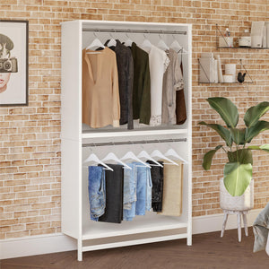 Systembuild Evolution Luxe Extra Wide 2-Shelf Double Clothing Rod Closet Tower - Ivory Oak