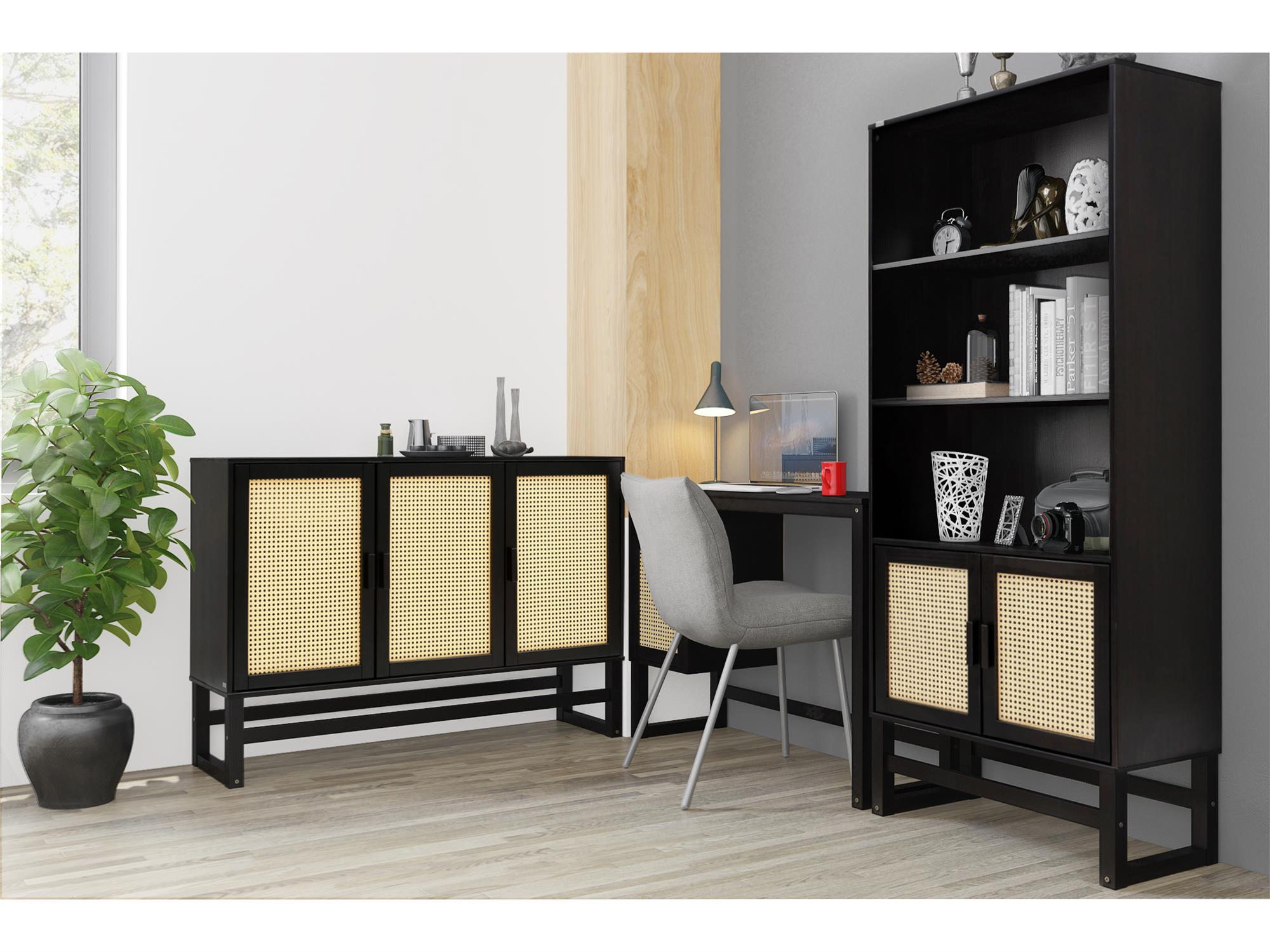 Ren Home Talo 3 Shelf Bookcase with 2 Doors - Espresso