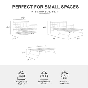 DHP Locky Metal Daybed with Pop Up Trundle - White - Twin-Over-Twin