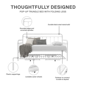 DHP Locky Metal Daybed with Pop Up Trundle - White - Twin-Over-Twin