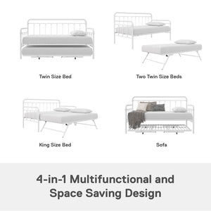 DHP Locky Metal Daybed with Pop Up Trundle - White - Twin-Over-Twin