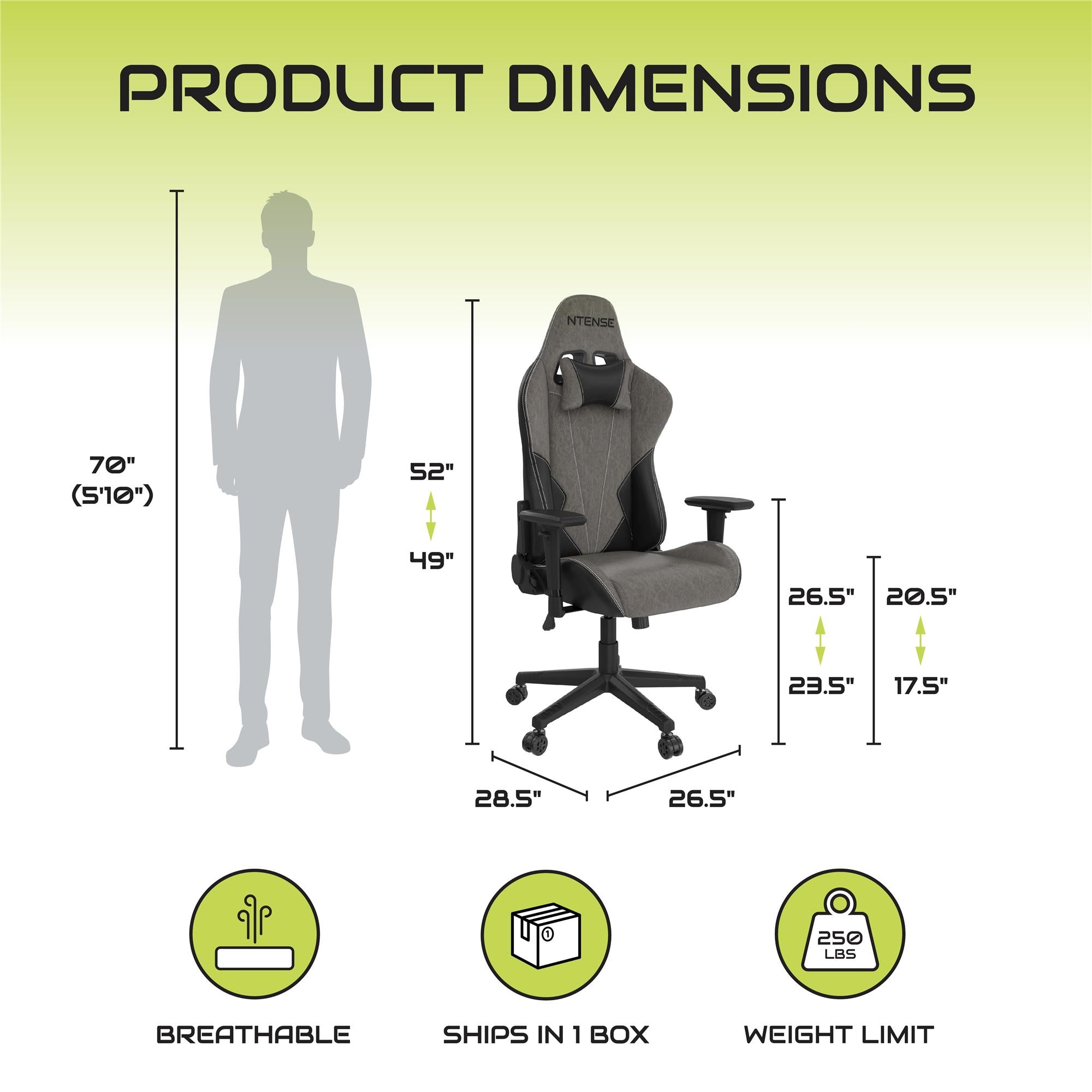 NTense Quantum Gaming and Office Chair - Black - 1-Seater