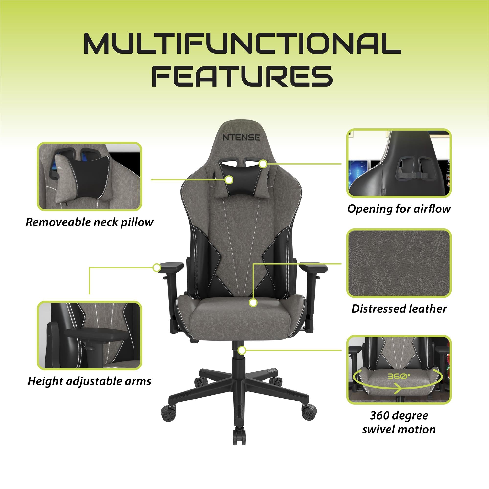 NTense Quantum Gaming and Office Chair - Black - 1-Seater